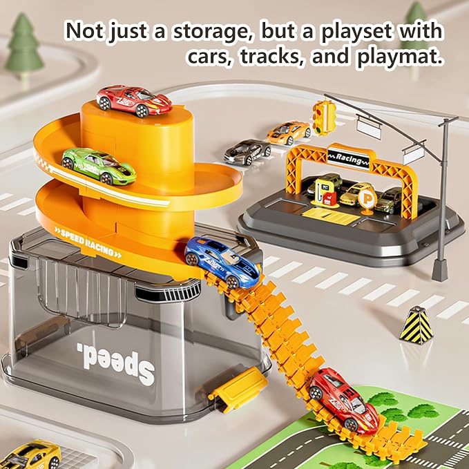 Toy Car Track Storage Playset - Toddler Toys Car Track Set