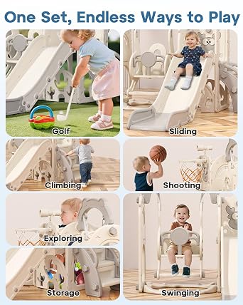 Toddler Slide and Swing Set, 7-in-1 Indoor Outdoor Toddler Playset