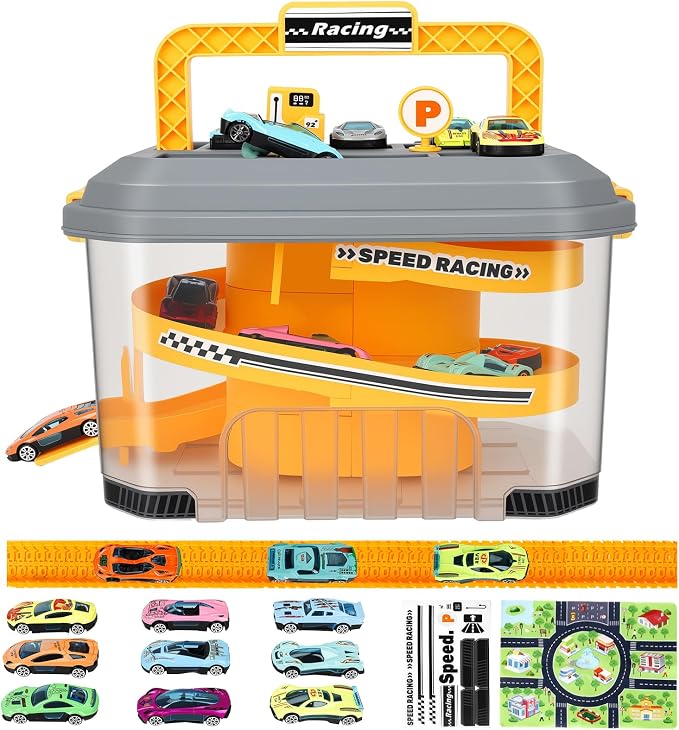Toy Car Track Storage Playset - Toddler Toys Car Track Set