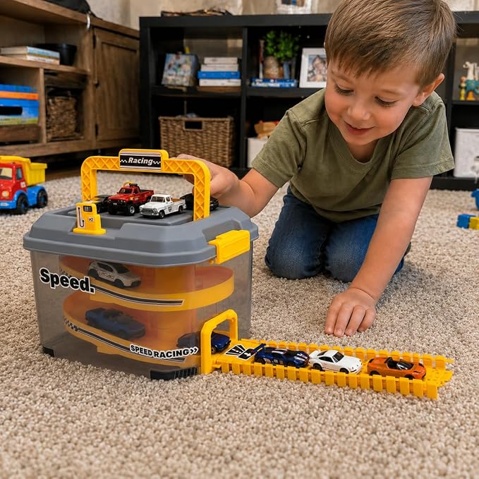 Toy Car Track Storage Playset - Toddler Toys Car Track Set
