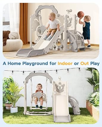 Toddler Slide and Swing Set, 7-in-1 Indoor Outdoor Toddler Playset