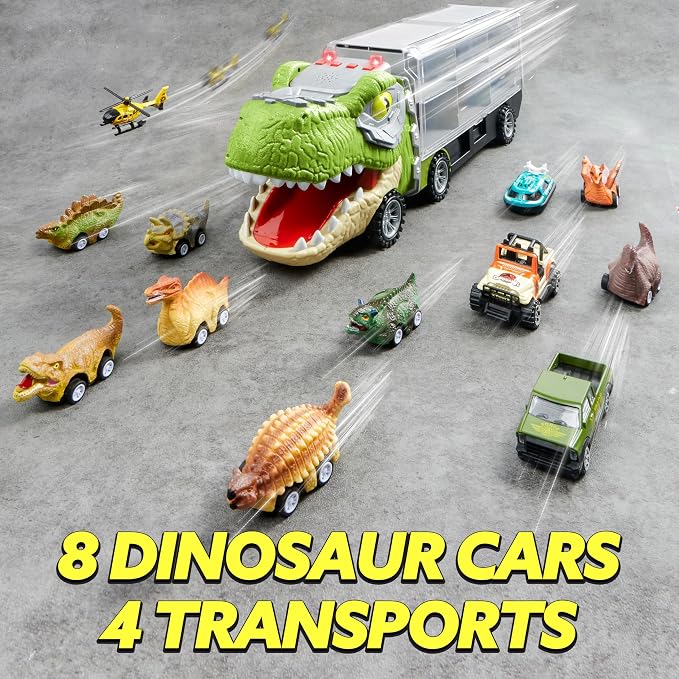 Transport Dinosaur Carrier Truck with 12 Pull Back Cars