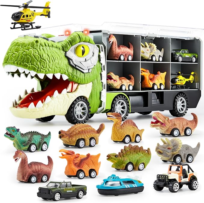 Transport Dinosaur Carrier Truck with 12 Pull Back Cars